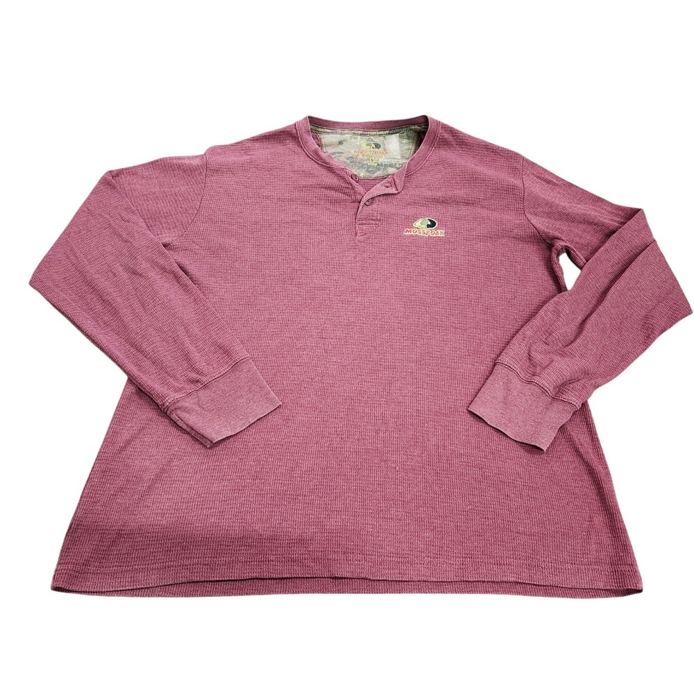 Mossy Oak Henley Shirt Mens Large Waffle Knit Burgundy Embroidered EUC